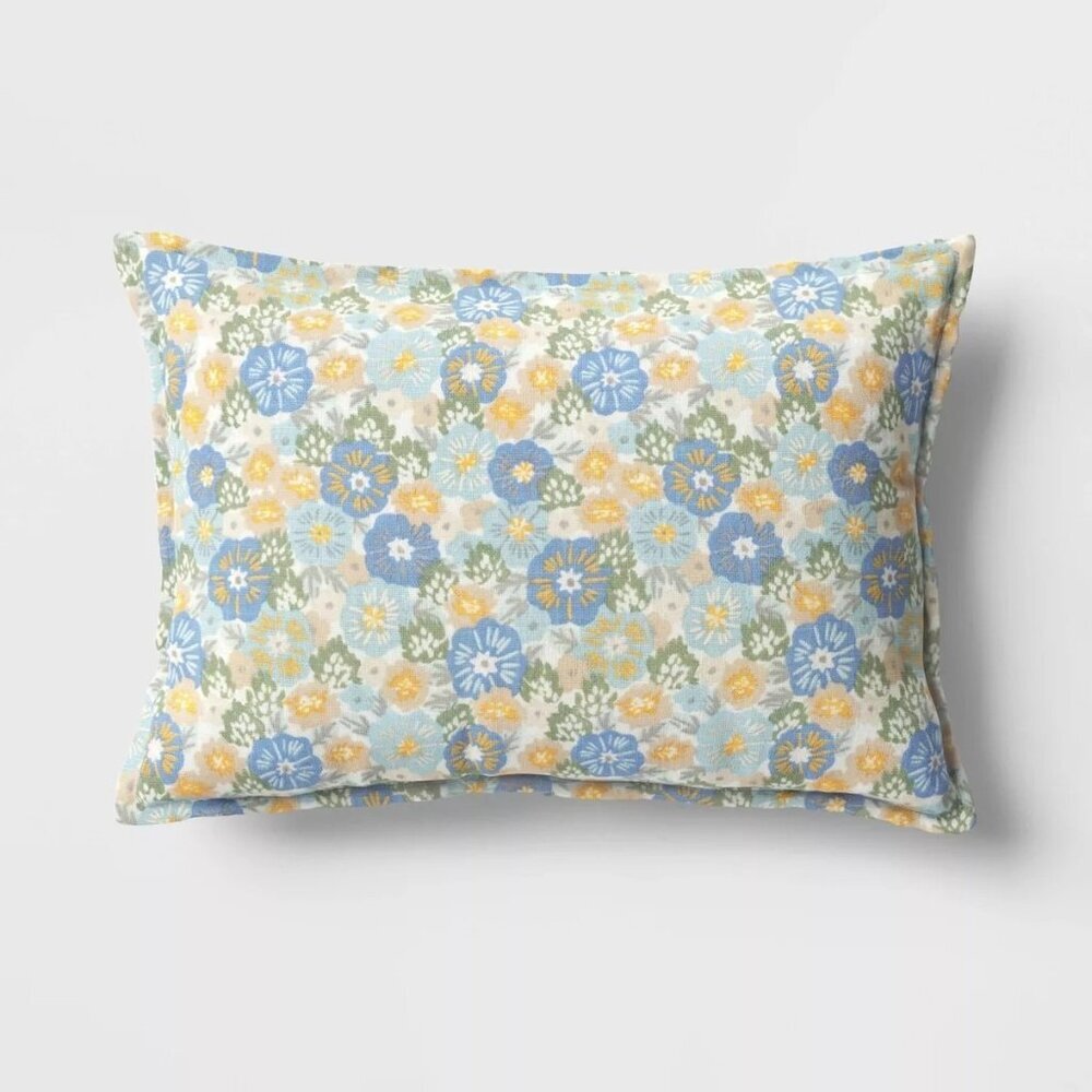 Target‎ Room Essentials Printed Cotton Embroidery Lumbar Throw Pillow Blue 2024